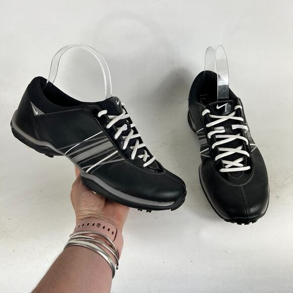 Nike Golf Delight Cleats Womens 8 Black Leather Lace Up Soft Spike 418355-010 - Picture 1 of 10
